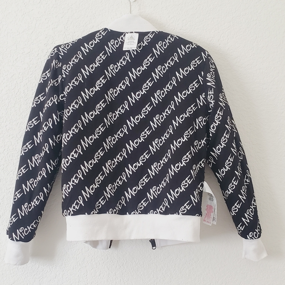 Disney Store Black Mickey Soft Teddy Fleece Zip Up Crop Bomber Sweater Jacket XS - Picture 14 of 15
